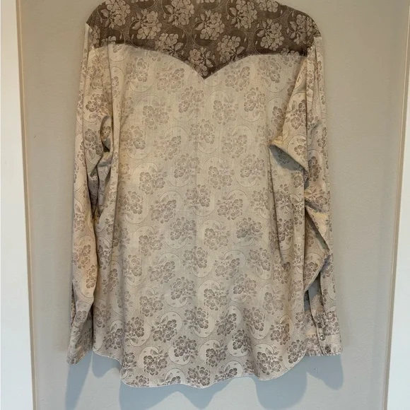 Vintage JCPenney Western Cream and Brown Floral Button Down Shirt - Picture 6 of 8